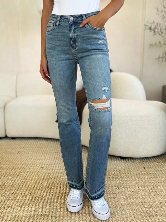 Judy Blue Mid Rise Destroyed Hem Distressed Jeans (0-24W)