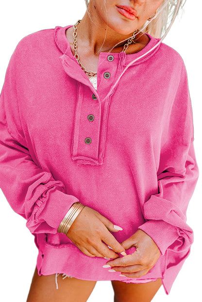 Slouchy Drop Shoulder Henley Sweatshirt (S-2XL - 5 Colors)