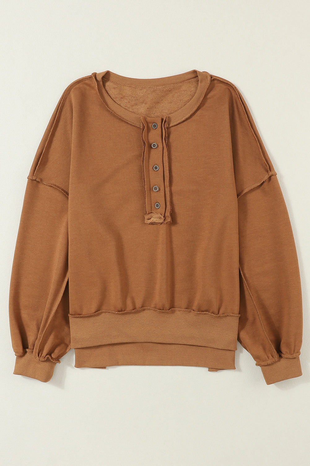 Slouchy Drop Shoulder Henley Sweatshirt (S-2XL - 5 Colors)