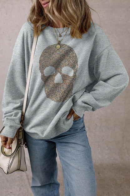 Skull Round Neck Long Sleeve Sweatshirt (S-XL)