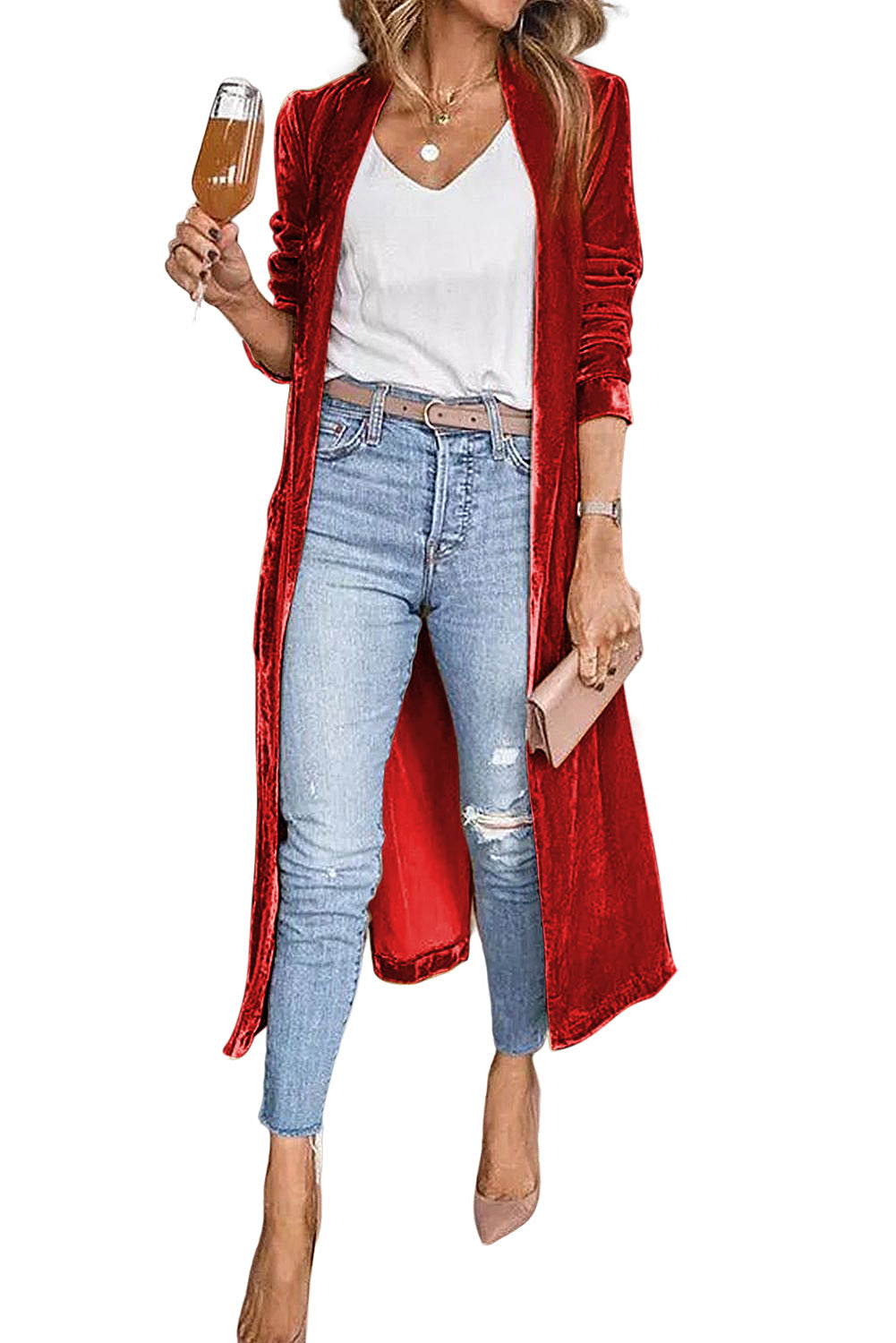 Velvet Open Front Long Cardigan (S-2XL - 3 Colors)