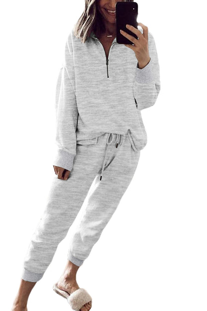 Heather Quarter Zip Top + Drawstring Pants Set (S-2XL - 3 Colors)