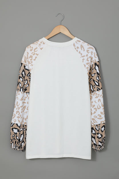 Blank Ivory Cheetah Print Lantern Sleeve Crew Neck Raglan Shirt