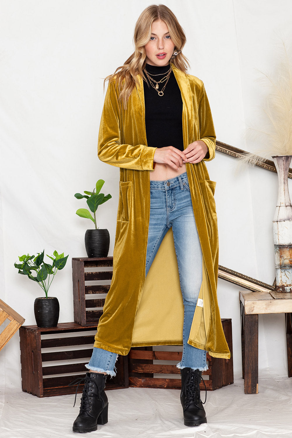 Velvet Open Front Long Cardigan (S-2XL - 3 Colors)