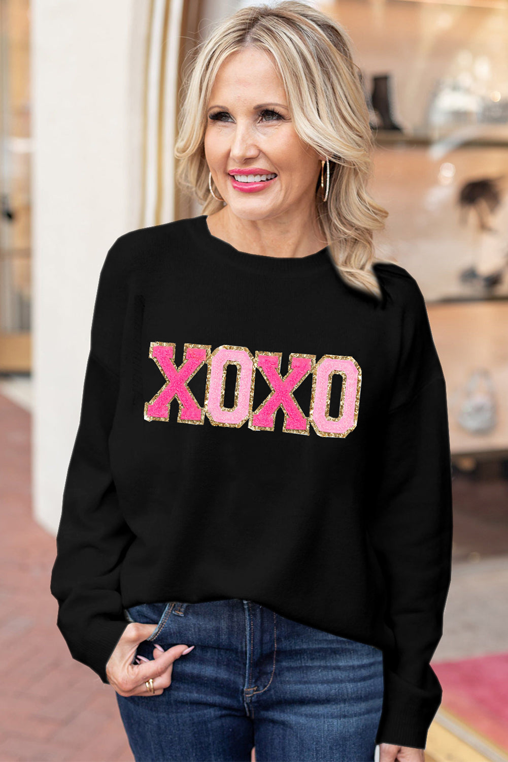 XOXO Chenille Letter Round Neck Sweater (S-2XL - 2 Colors)