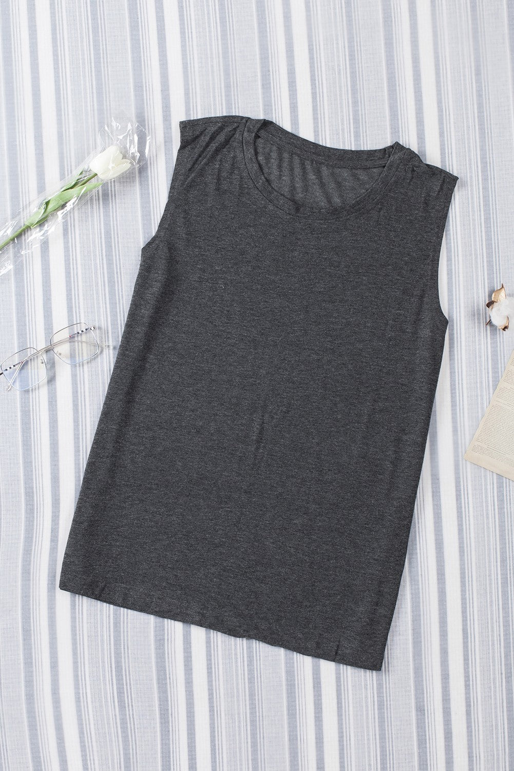 Blank Solid Color Crew Neck Loose Tank Top