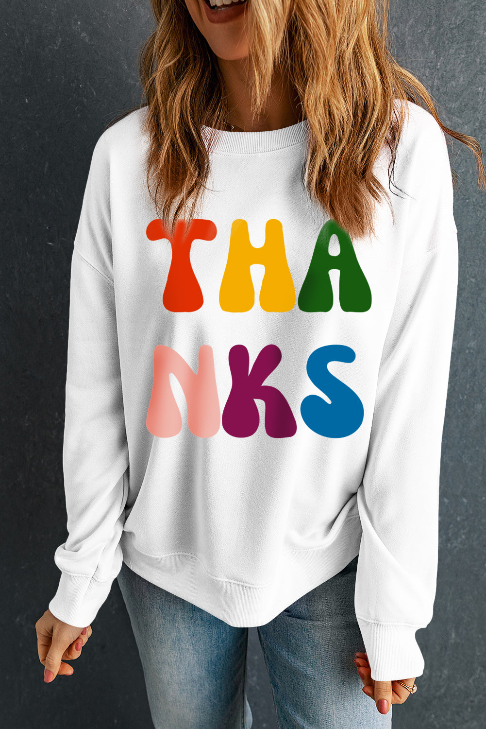 'Thanks' Multi-Color Crewneck Sweatshirt (S-2XL)