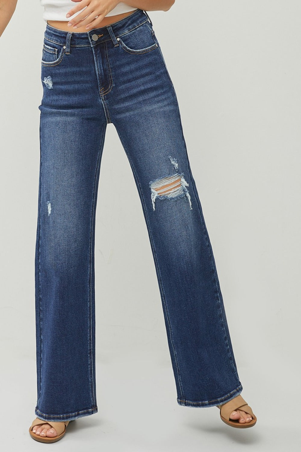 RISEN Favorite High Rise Distressed Wide Leg Jeans (0-15)