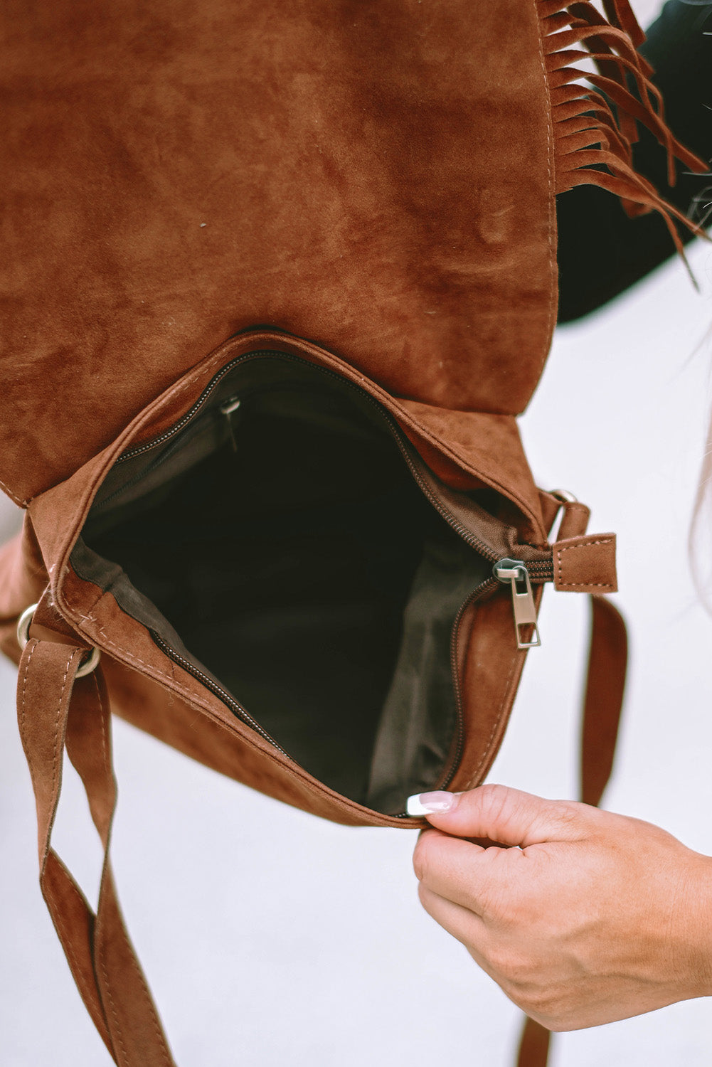 Chestnut Vintage Suede Fringed Saddle Bag