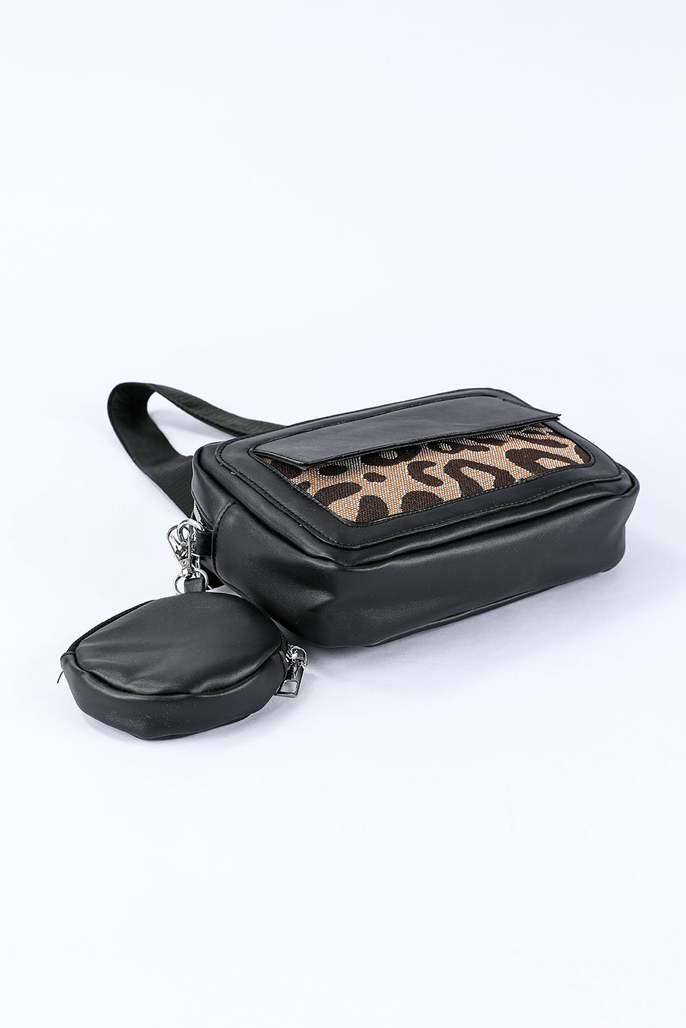 Black Leopard Pattern Crossbody Bag with Coin Purse