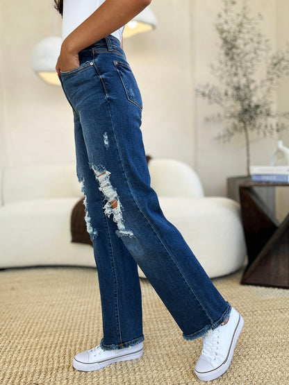 Judy Blue Mid Rise Distressed Raw Hem Jeans (3-24W)