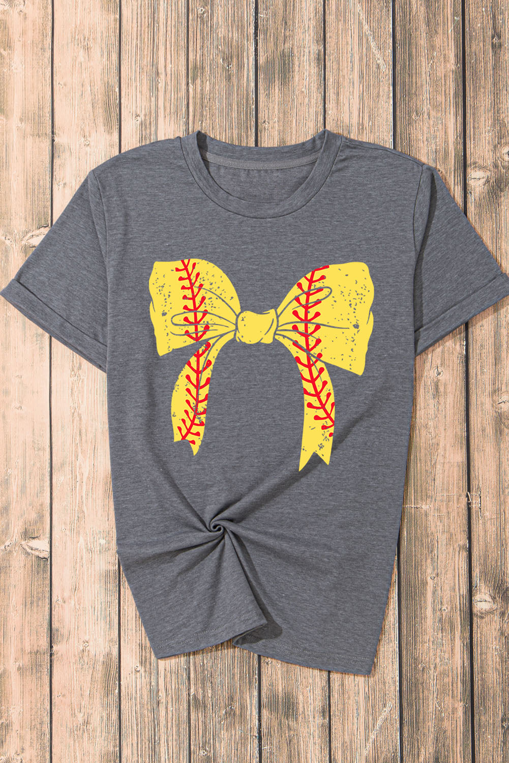 Baseball/Softball Bow Graphic Roll Up Sleeve Tee (S-2XL - 2 Styles)