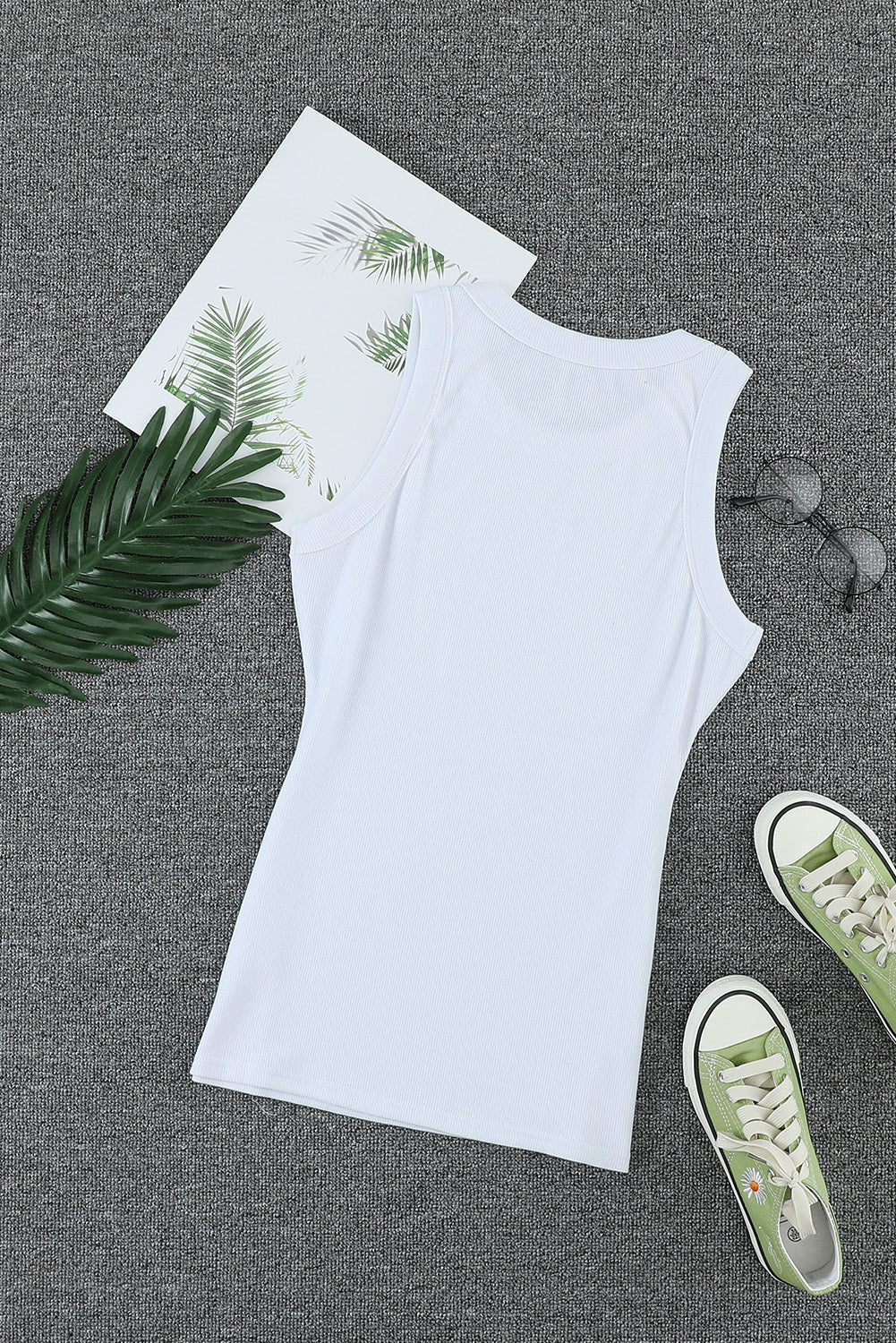 Blank Plain White Slim Fit Crew Neck Ribbed Tank Top