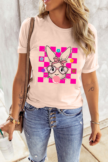 Checkered Flower Bunny Graphic Tee (S-2XL)