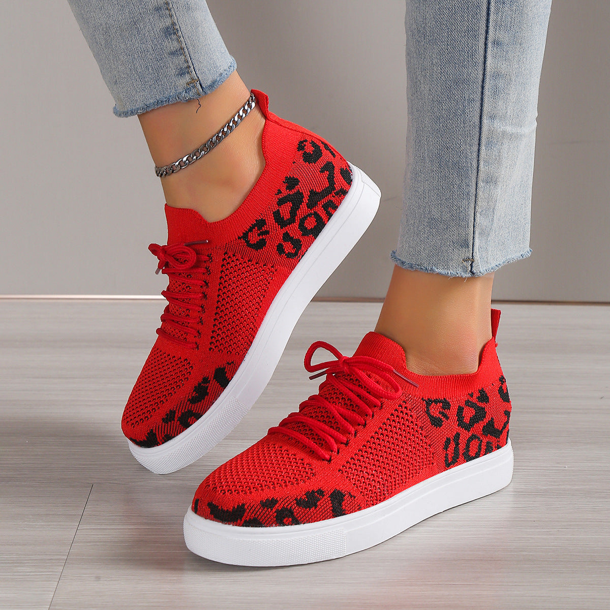 Lace-Up Leopard Flat Sneakers (3 Colors)