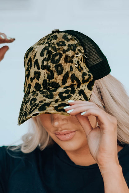 Black Leopard Printed Mesh Splicing Baseball Cap