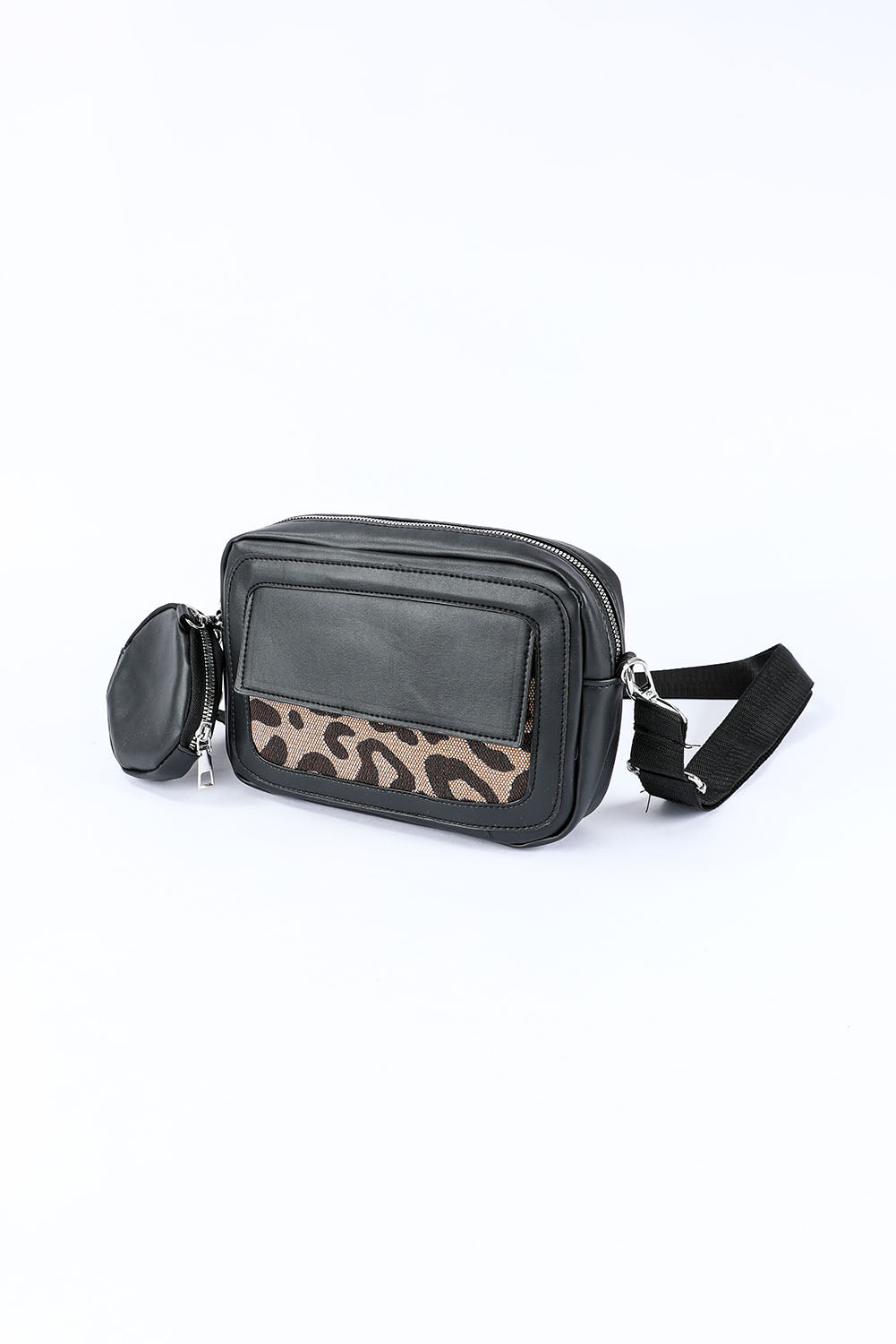 Black Leopard Pattern Crossbody Bag with Coin Purse