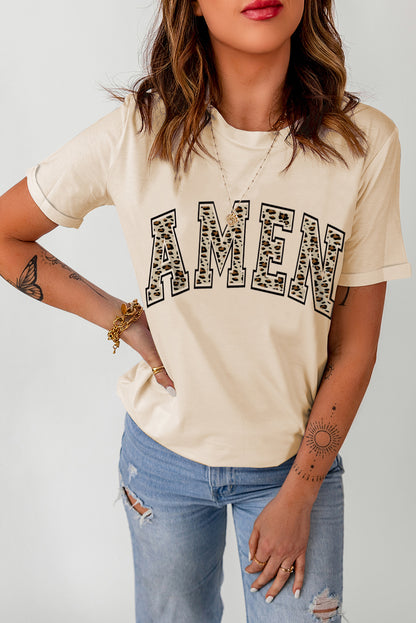 Khaki Amen Leopard Print Graphic Tee (S-2XL)