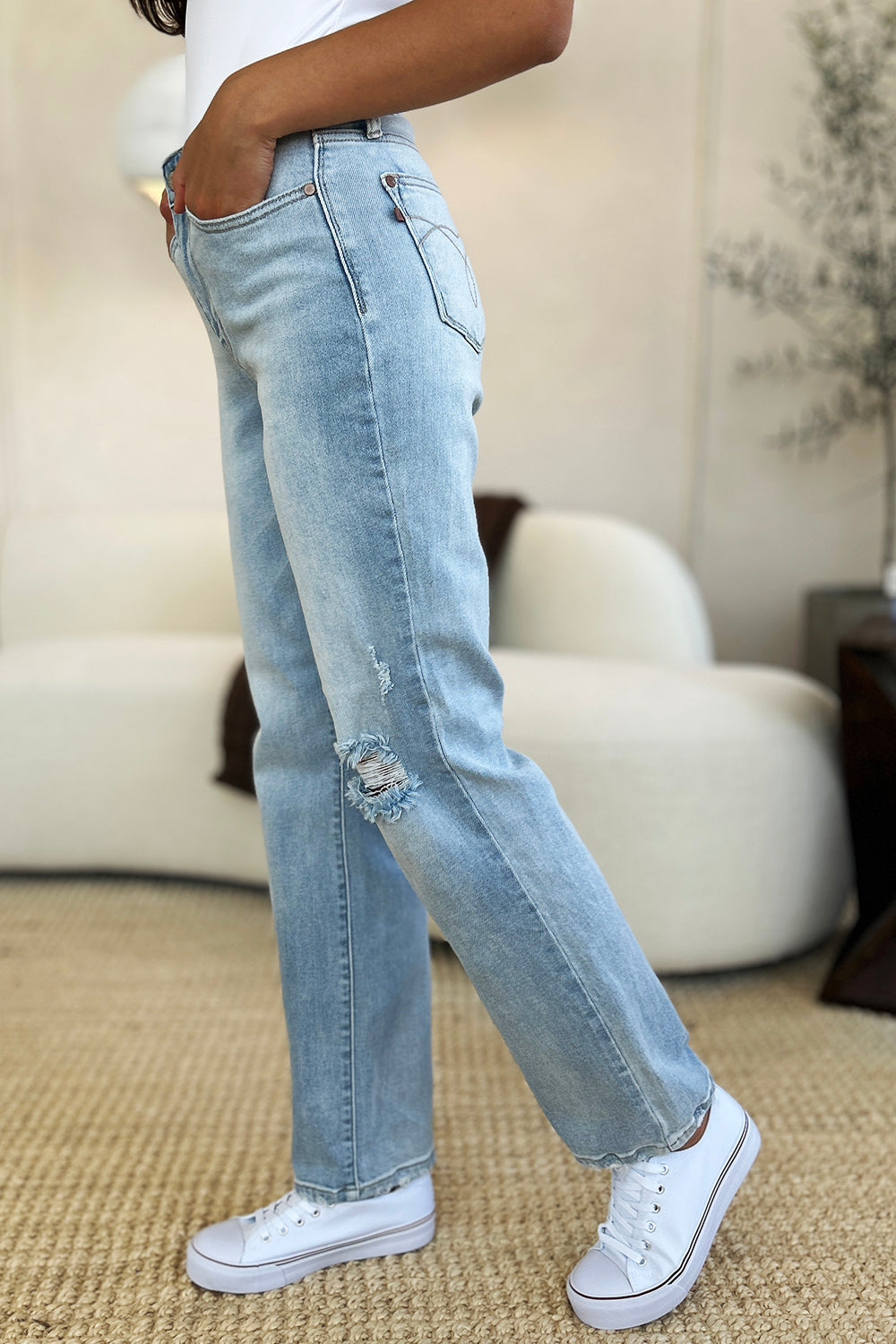 Judy Blue High Waist Distressed Straight Jeans