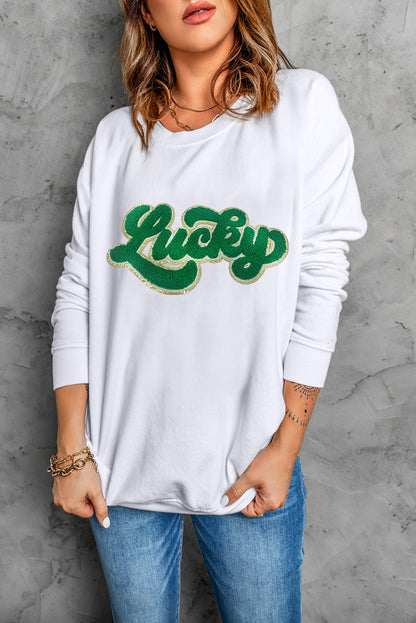 Golden Trim Chenille Lucky Graphic Sweatshirt (S-2XL)