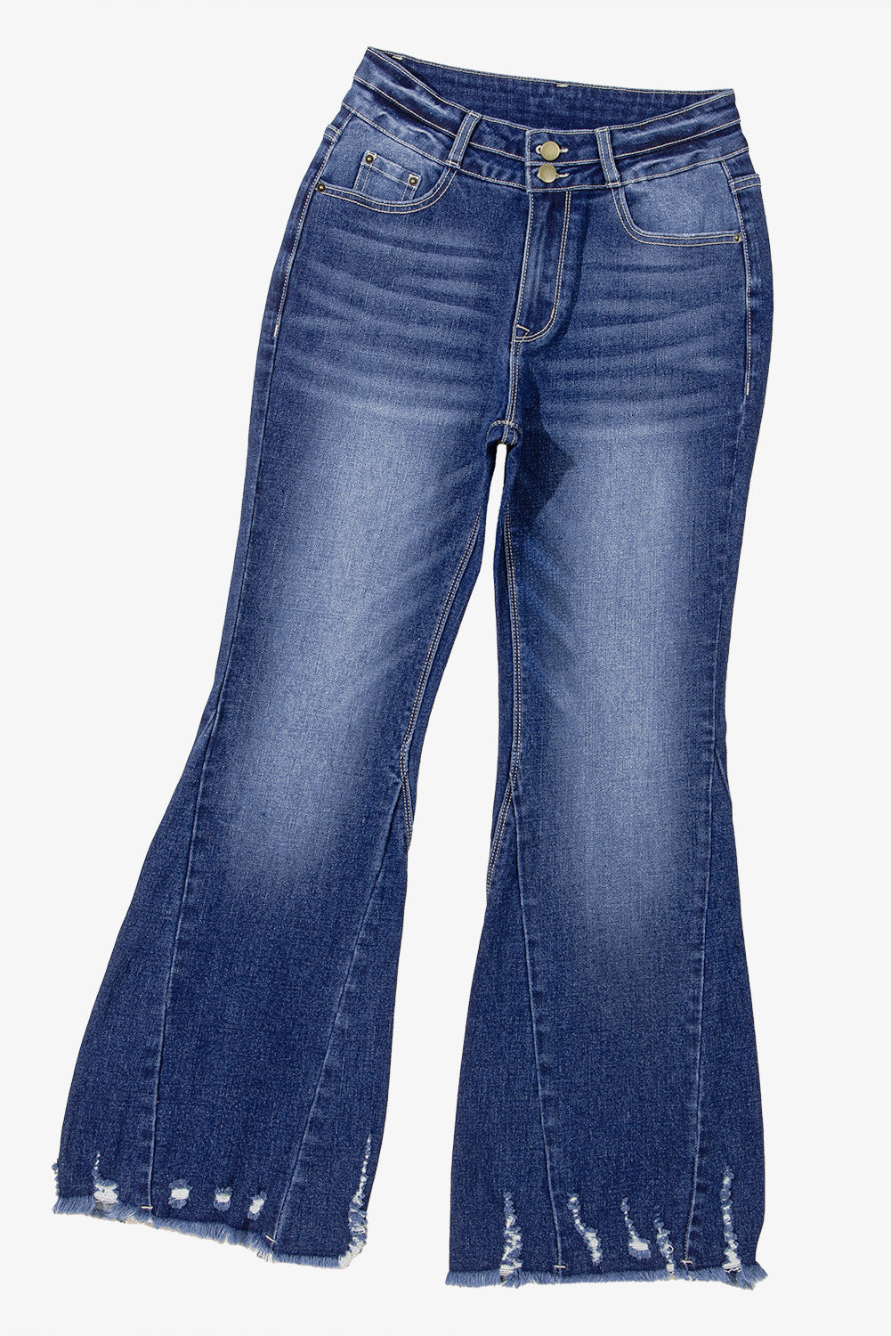 Sail Blue Distressed Raw Hem Flared Jeans