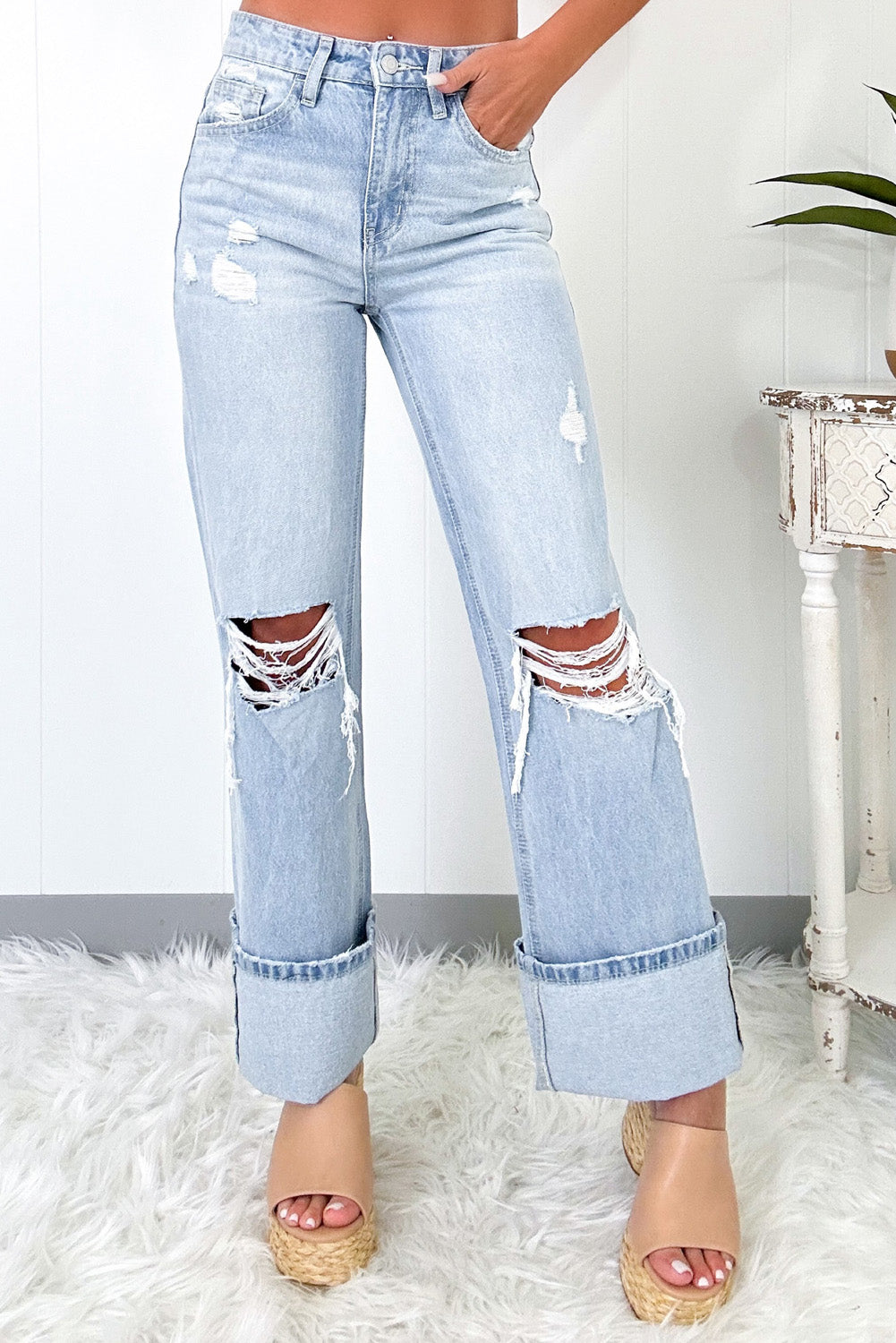 Beau Blue Light Wash Distressed Flare Jeans (6-16)