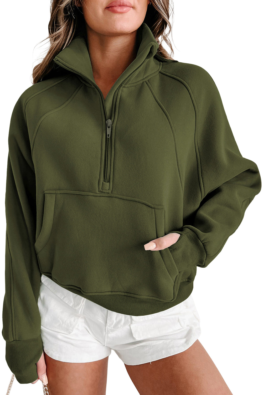 Smoke Green Quarter Zip Pocket Sweatshirt