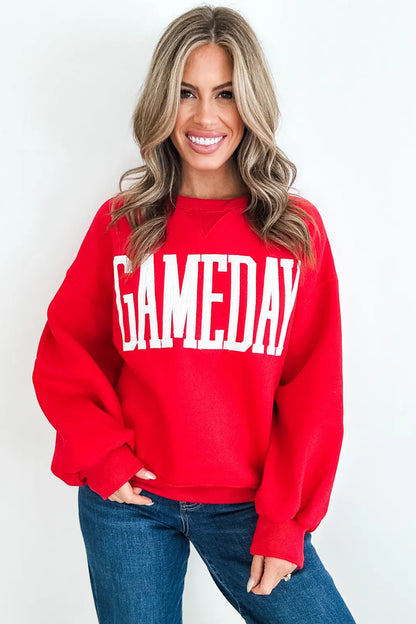Sky Blue GAMEDAY Embroidered Patch Pattern Casual Shift Sweatshirt