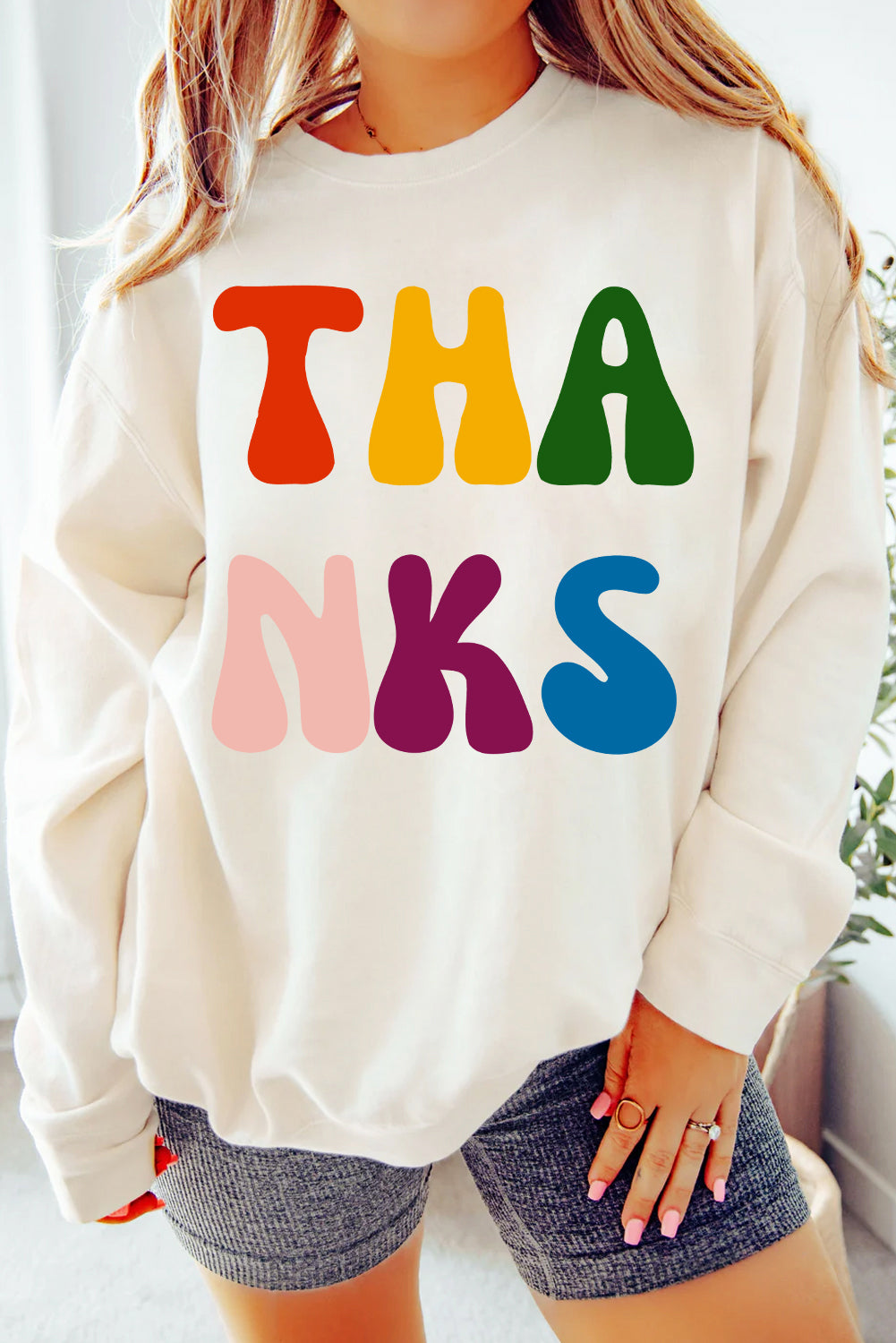 'Thanks' Multi-Color Crewneck Sweatshirt (S-2XL)