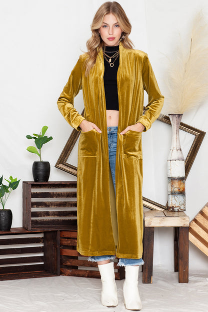 Velvet Open Front Long Cardigan (S-2XL - 3 Colors)