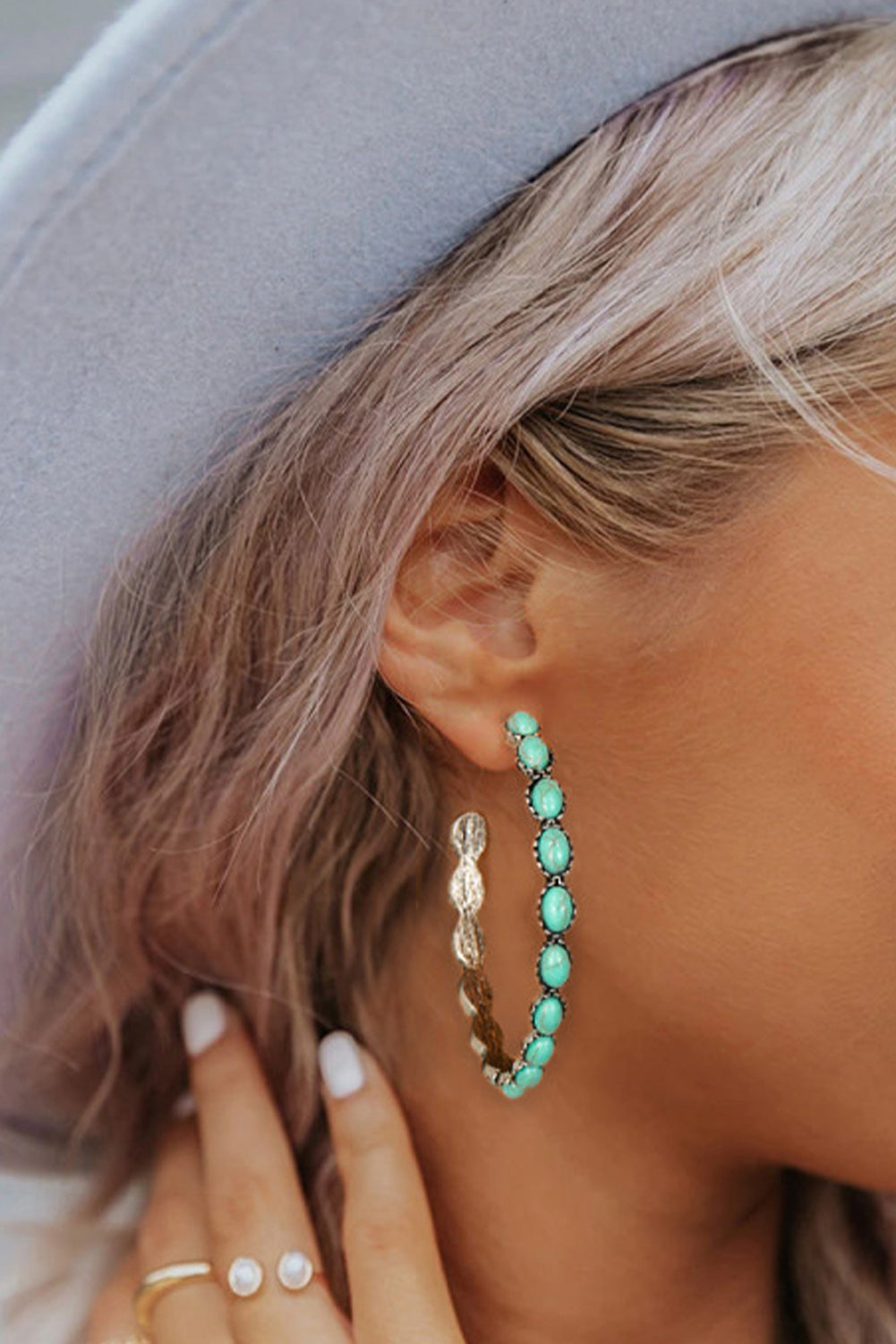 Bonbon Turquoise C Hoop Earrings