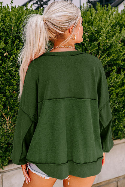 Slouchy Drop Shoulder Henley Sweatshirt (S-2XL - 5 Colors)