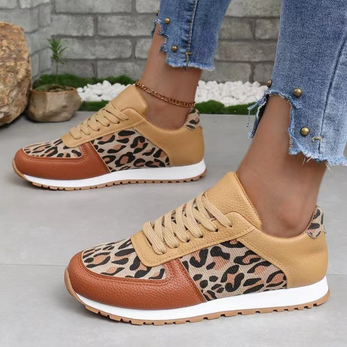 Camo/Leopard Printed Leather Athletic Shoes