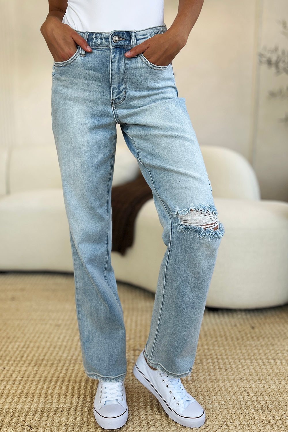 Judy Blue High Waist Distressed Straight Jeans (0-24W)