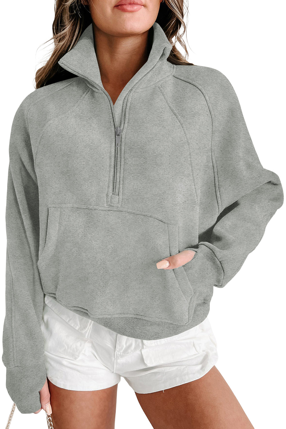 Smoke Green Quarter Zip Pocket Sweatshirt