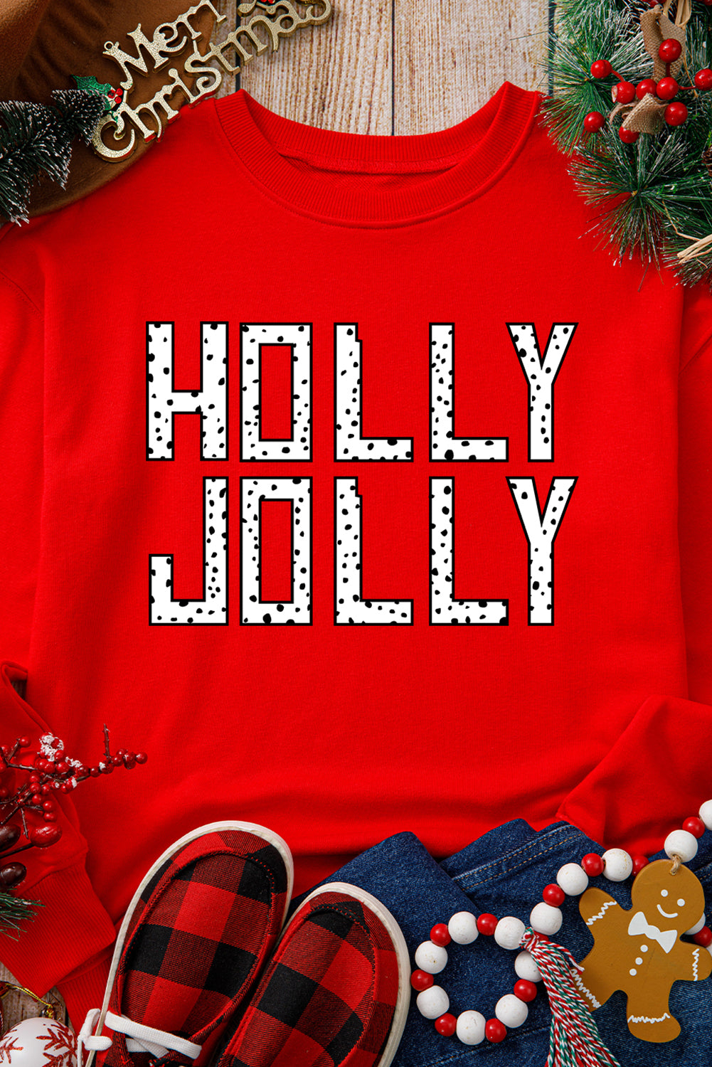 'Holly Jolly' Dotty Letter Graphic Crewneck (S-2XL)