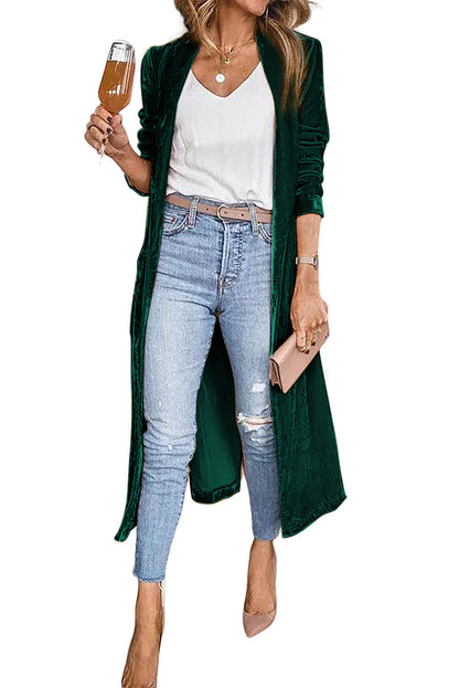 Velvet Open Front Long Cardigan (S-2XL - 3 Colors)