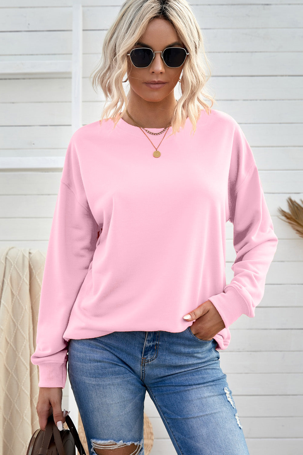 Blank Solid Knit Crew Neck Long Sleeve (S-2XL - 2 colors)