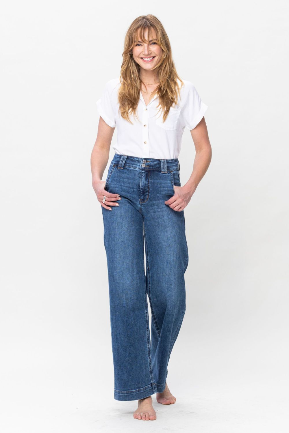 Judy Blue Double Button Wide Leg Jeans (0-24W)