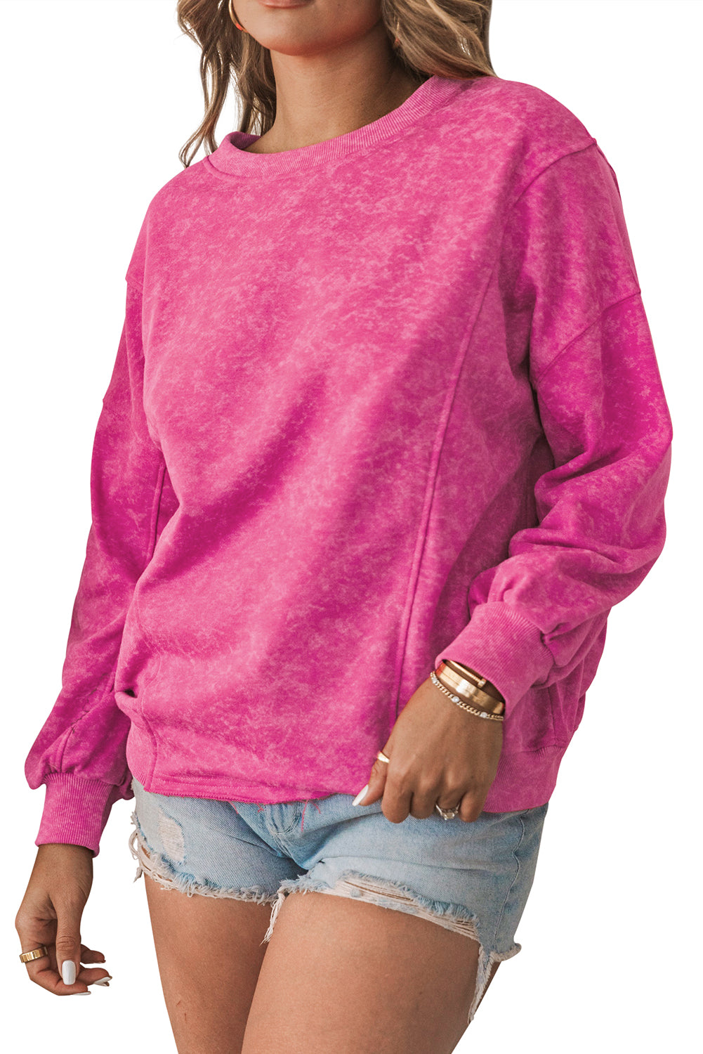 Blank Rose Distressed Loose Crew Neck Long Sleeve (S-2XL)