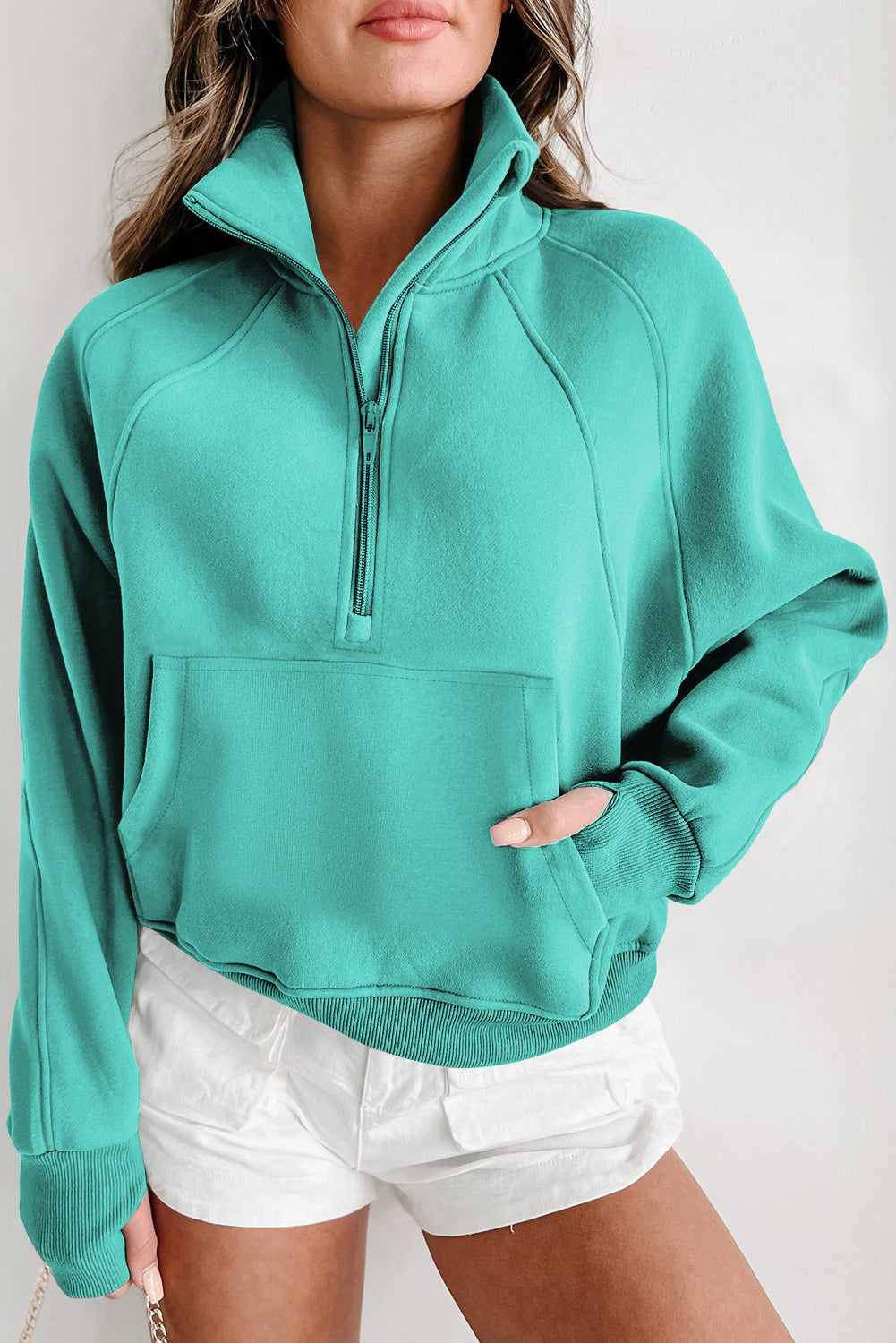 Smoke Green Quarter Zip Pocket Sweatshirt