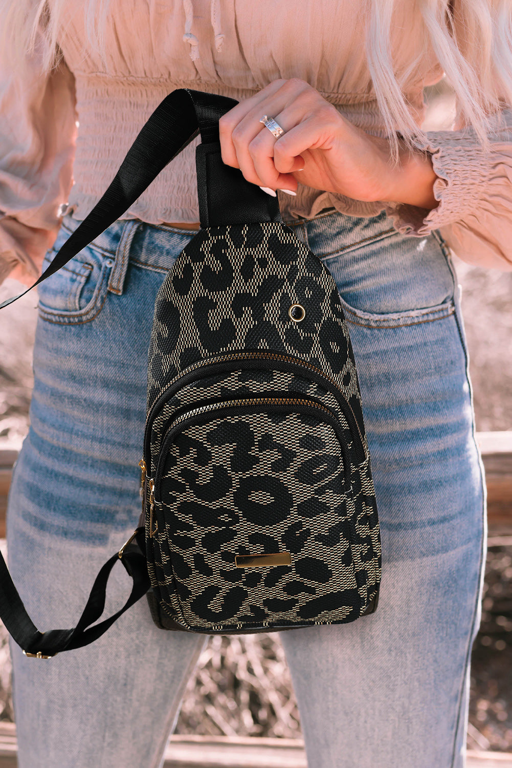 Leopard Leather Zippered Fanny Pack Sling Bag