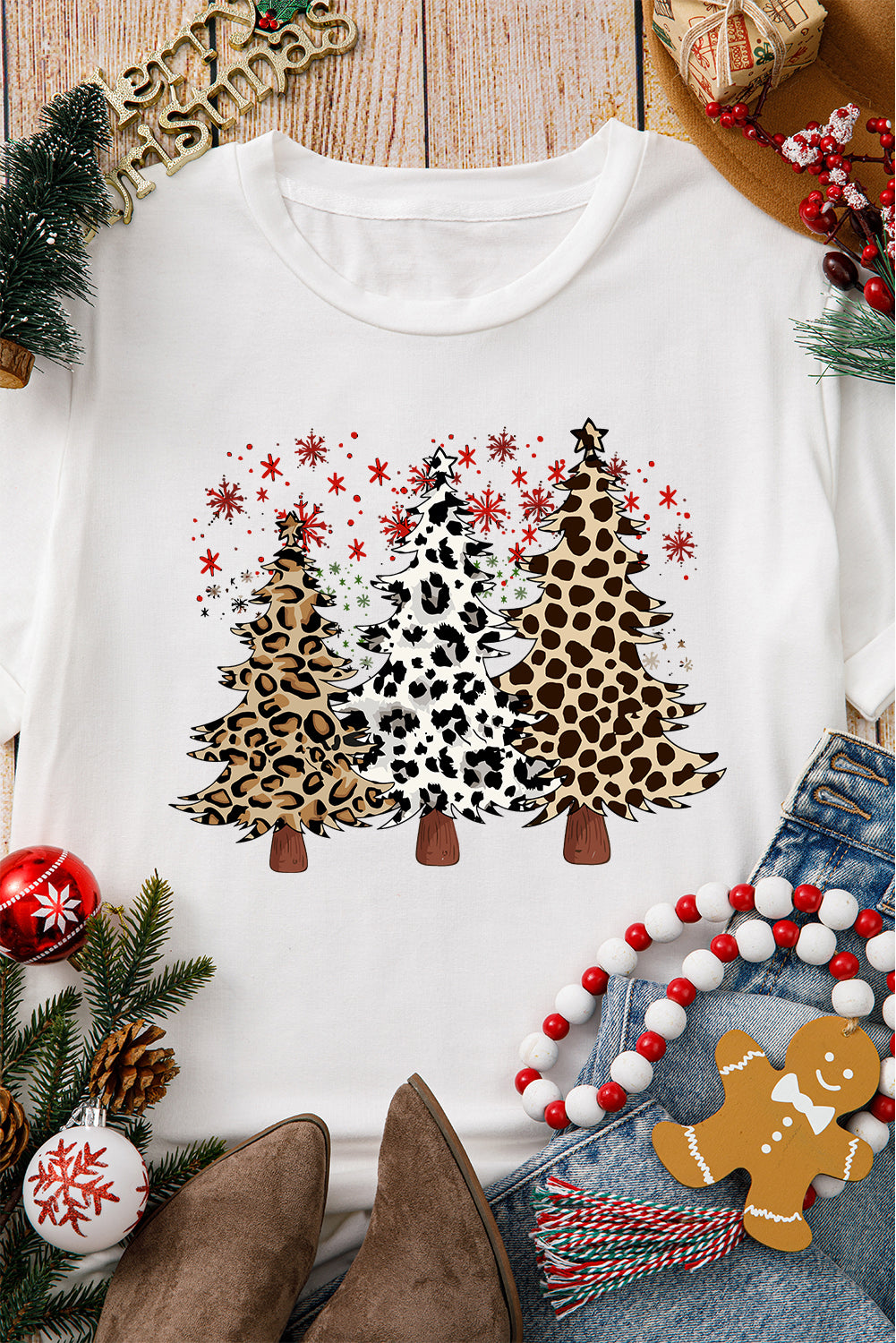 Leopard Christmas Tree Graphic Tee (S-3XL)