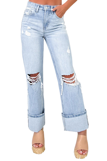 Beau Blue Light Wash Distressed Flare Jeans (6-16)