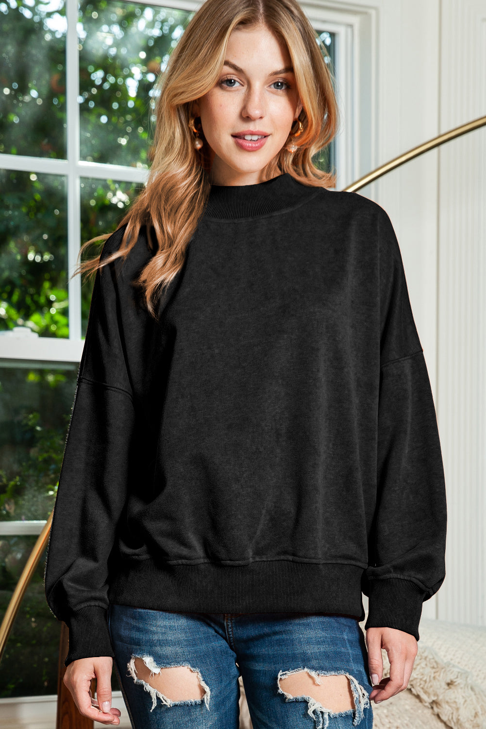 Brown Plain Drop Shoulder Crew Neck Sweatshirt