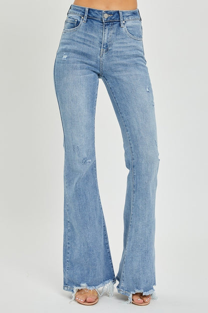 Risen Light High Rise Frayed Hem Flare Jeans (0-15)