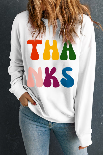 'Thanks' Multi-Color Crewneck Sweatshirt (S-2XL)