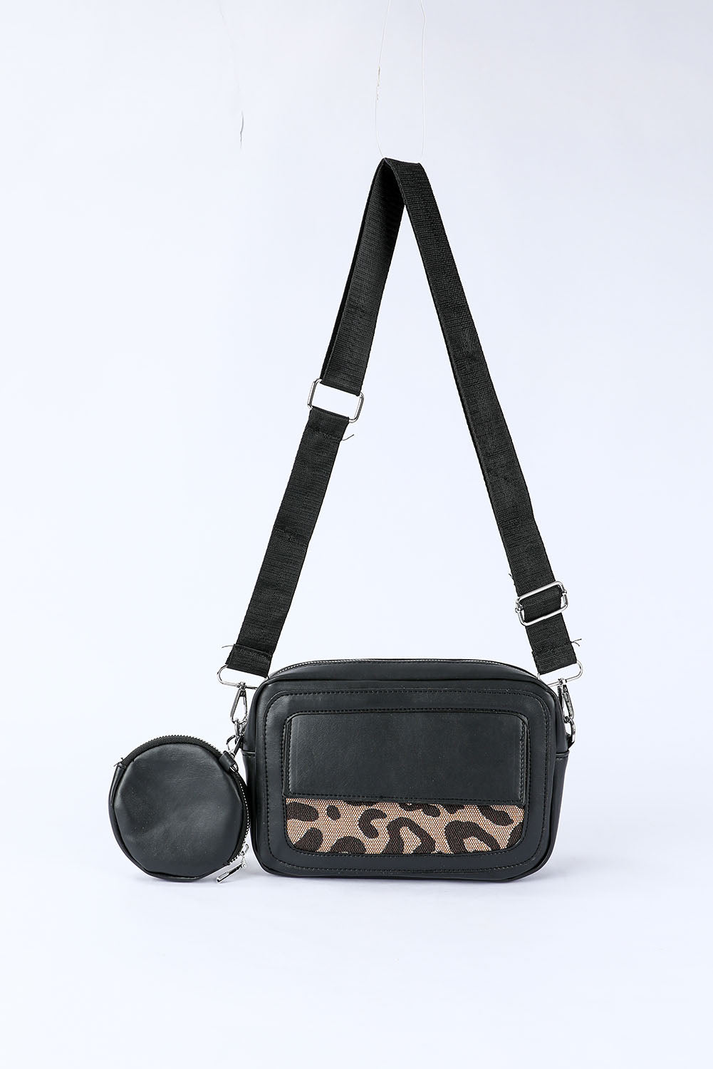 Black Leopard Pattern Crossbody Bag with Coin Purse