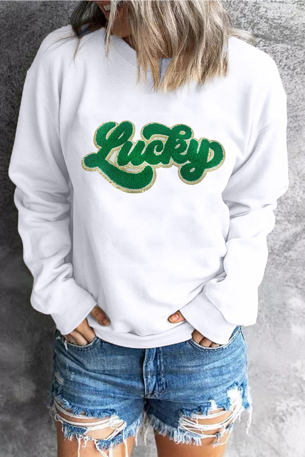 Golden Trim Chenille Lucky Graphic Sweatshirt (S-2XL)