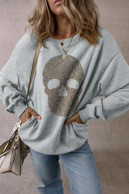 Skull Round Neck Long Sleeve Sweatshirt (S-XL)